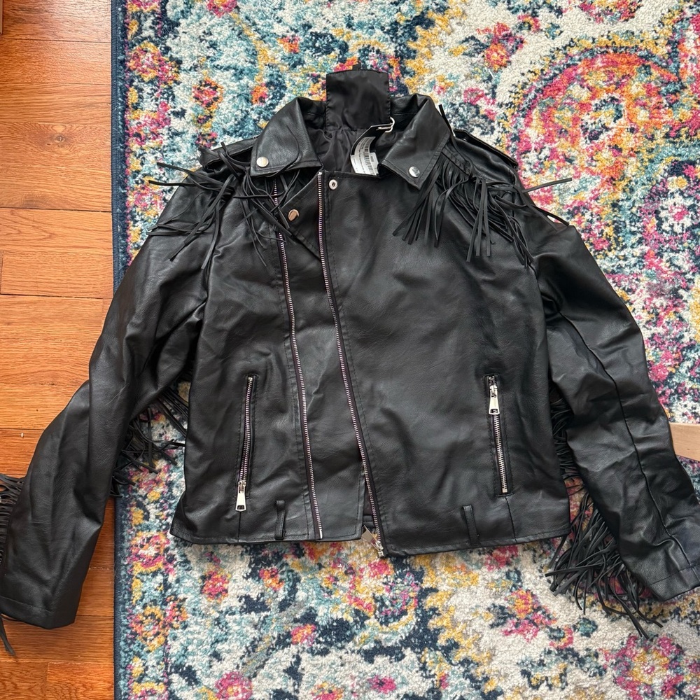 Nasty Gal Black Leather Fringe Jacket